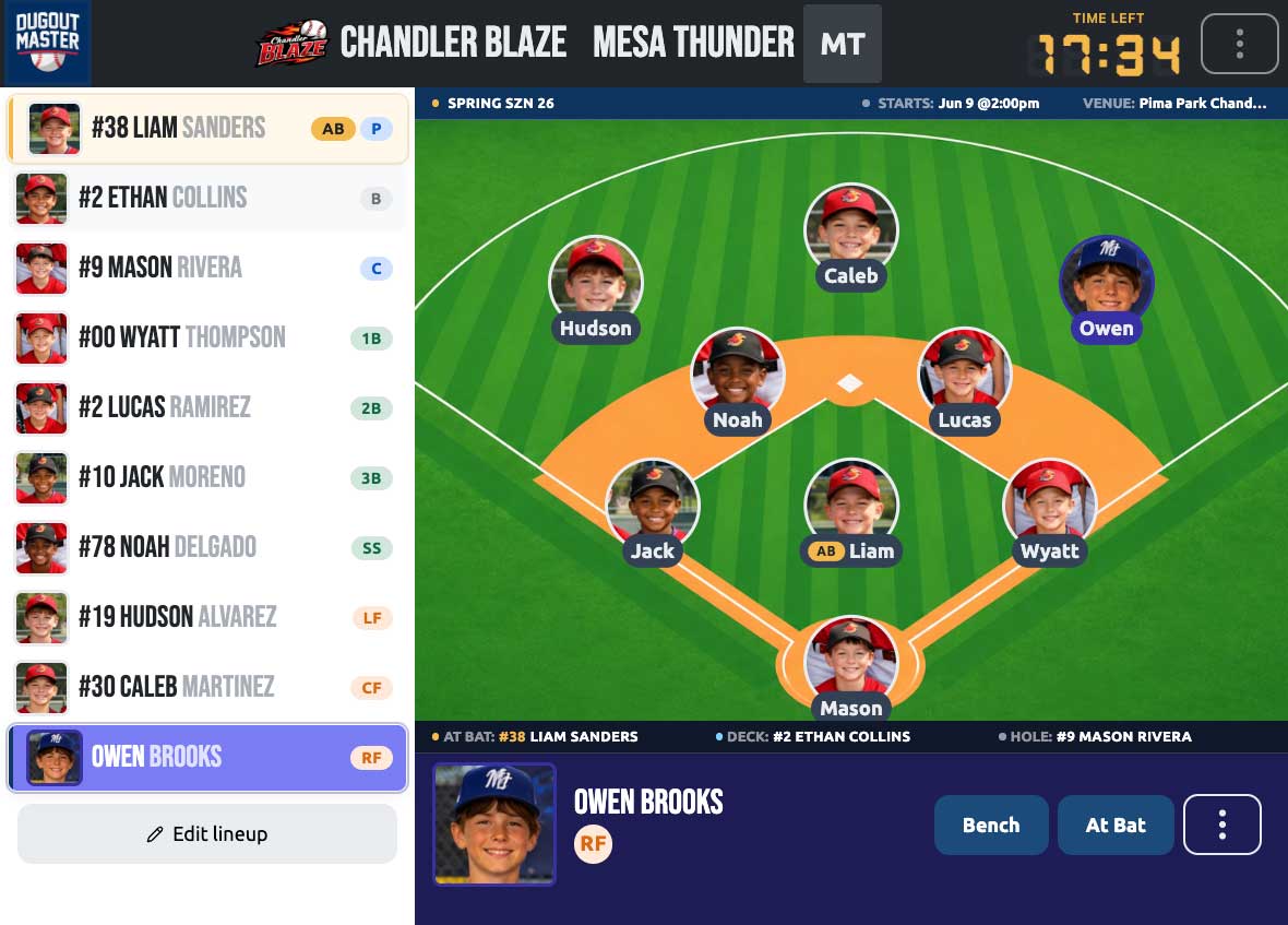 Game-day lineup board and smart lineup