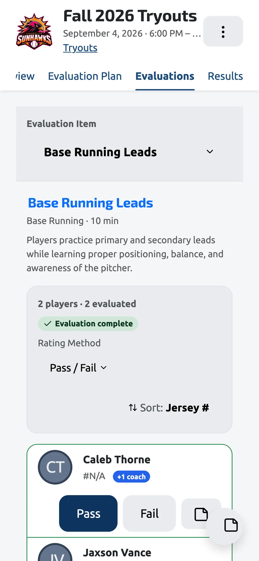 Scoring a tryout drill from a phone